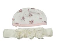2set - Bielo-ružová čepice + biela čelenka