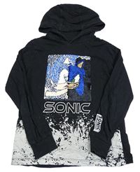 Černé triko se Sonicem z překlápěcích flitrů a kapucí Next