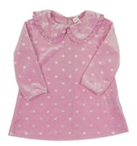 Světlerůžové sametové šaty s puntíky a límečkem z. H&M