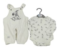 Nové - 2set - Bílé sametové laclové kalhoty + body 101 Dalmatinů Disney