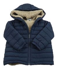 Tmavomodrá šušťáková prešívaná zimná bunda s kapucňou Topolino