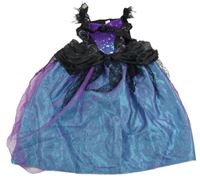 Kockovaným - Fialovo-modro-čierne síťovano-zamatové šaty s flitrami Tu