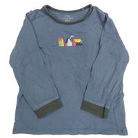 Modrošedé triko s domečky Tchibo