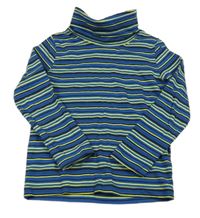 Modro-čierno-limetkové pruhované tričko s rolákom Lupilu