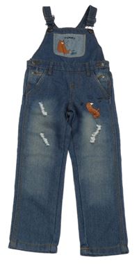 Modré laclové rifle s medvídkem a prošoupáním Kiki&Koko