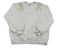 Sivá melírovaná mikina s kvietkami Leight Tucker