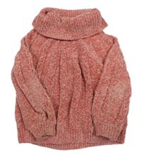 Ružový žinylkový vzorovaný sveter s rolákom C&A