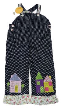 Nové - Tmavomodré menšestrové na traké nohavice s bodkami a domečky Powell Craft