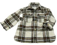 Černo-bílo-béžová kostkovaná vlněná košilová bunda Zara 