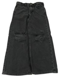 Tmavošedé široké rifle s dírami Primark 