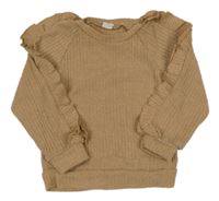 Béžový rebrovaný sveter s volánikmi Shein