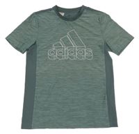 Khaki-šedé melírované funkční sportovní triko s logem Adidas