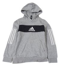 Šedo-černá mikina s logem a kapucí Adidas