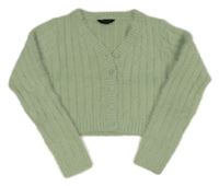Svetlozelený rebrovaný chlpatý crop sveter New Look
