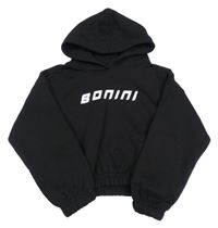 Čierna crop mikina s nápisom a kapucňou
