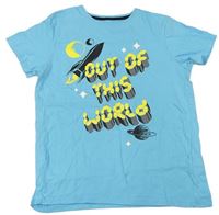 Svetlomodré tričko s nápismi a raketou JEFF&CO