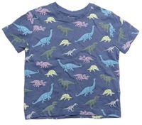 Tmavomodro/šedé melírované tričko s dinosaurami PRIMARK