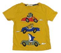 Horčicové tričko s autami a zvieratkami zn. H&M