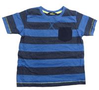 Modro-černé pruhované melírované tričko s kapsou George 