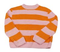 Svetloružová -oranžový pruhovaný rebrovaný oversize sveter YIGGA