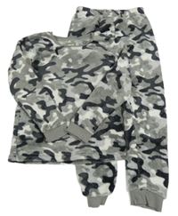 Sivo-čierno-biele army plyšové pyžama KID FUN
