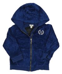 Tmavomodrá sametová propínací mikin s logom a kapucňou RIVER ISLAND