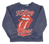 Tmavomodrá šisovaná mikina s potiskem - the Rolling Stones PRIMARK