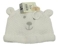 Nové - biela pletená čapica s oušky - medvedík George