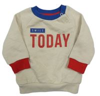 Světlebéžovo-červeno-zafírová melírovaná mikina s nápismi PRIMARK