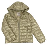 Béžovošedá prošívaná šusťáková nepromokavá pod/zimní bunda s kapucí MINOTI