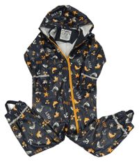 Tmavomodrá nepromokavá kombinéza s delfínky a parníčky a kapucí lupilu