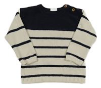 Smetanovo-tmavomodrý pruhovaný žinylkový svetr F&F