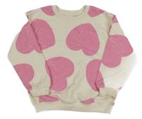 Smotanová mikina s ružovými srdiečkami ZARA