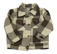 Tmavohnědo-svetlobéžová kockovaná košeľová bunda SHEIN