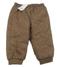 Nové - tmavohnědé prošívané šusťákové zateplené kalhoty so cute