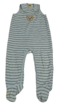 Světlemodro-šedé pruhované sametové dupačky s medvídkem Steiff