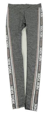 Sivo-čierne melírované športové legíny s nápismi a pruhmi TERRANOVA