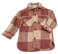 Vínovo-pudrová kostkovaná vlněná košilová bunda H&M