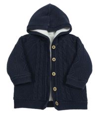 Tmavomodrý vzorovaný pletený prepínaci zateplený sveter s kapucňou Next