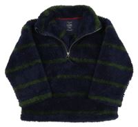 Tmavomodro-khaki pruhovaná chlupatá mikina joules