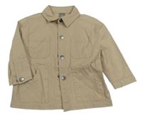 Béžová rifľová bunda s nápismi a smajlíkom a golierikom naturaline