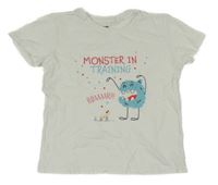 Biele crop tričko s nápismi a príšerkou sinsay