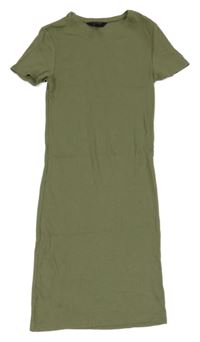 Khaki žebrované elastické šaty New Look