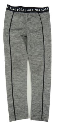 Šedo-černé melírované sportovní legíny s nápisy 