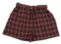 Tmavovínovo/šedo/růžové kockované paper bag teplákové kraťasy Next