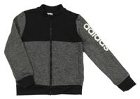 Černo-tmavošedá/melírovaná funkční sportovní propínací mikina Adidas