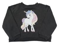 Čiernošedá crop mikina s jednorožcom H&M