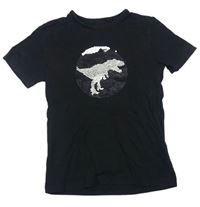 Čierne tričko s dinosaurom s překlápěcími flitre Next