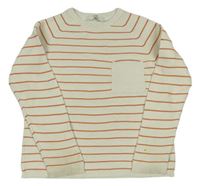 Krémovo-okrový pruhovaný rebrovaný sveter s kapsičkou H&M