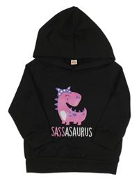 Černá mikina s dinosaurem a kapucí
